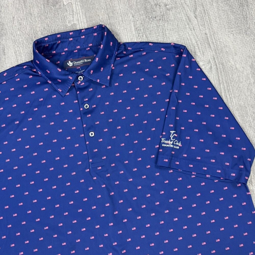 Donald Ross Polo Men's L American Flag Golf Shirt USA Trophy Club Country AOP